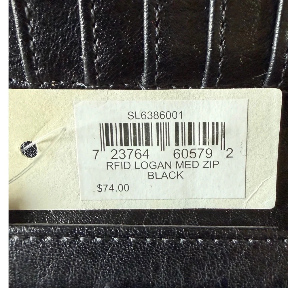 Fossil Logan RFID Medium Zip Around Wallet Black Leather SL6386001 Wristlet
